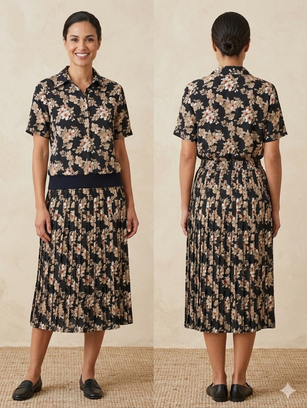 Alfred Dunner Black Floral Midi Skirt Set Size 8